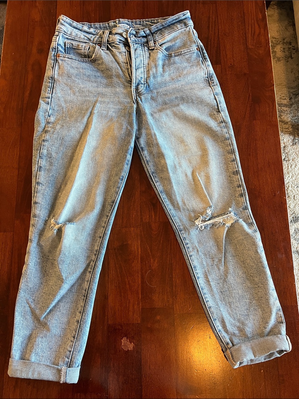 Light Blue Women's Distressed Mom Jeans - Casual High-Rise Fit